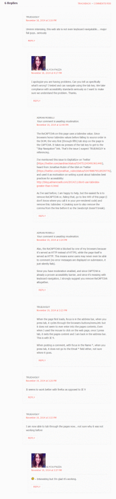 Screen shot of comments.