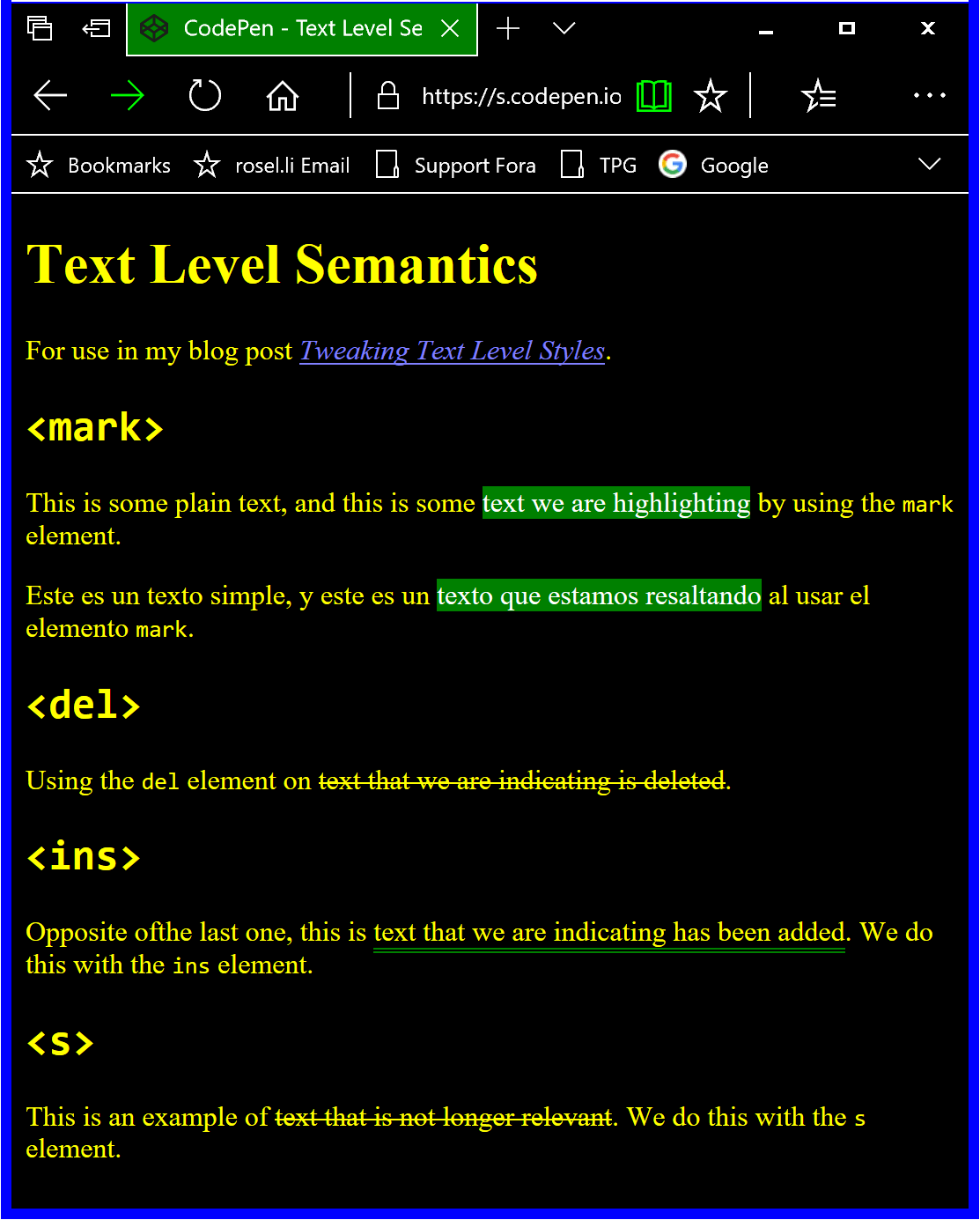 Screen shot in Edge while using Windows High Contrast Mode.